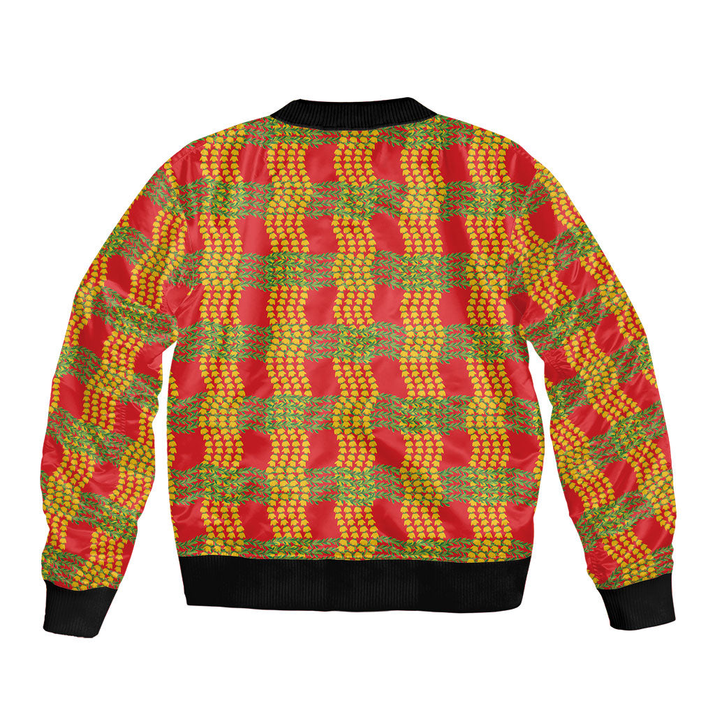 Aloha Hawaii Ilima Maile Lei Bomber Jacket Palaka Inspired Hawaiian-plaid Red LT14 - Polynesian Pride