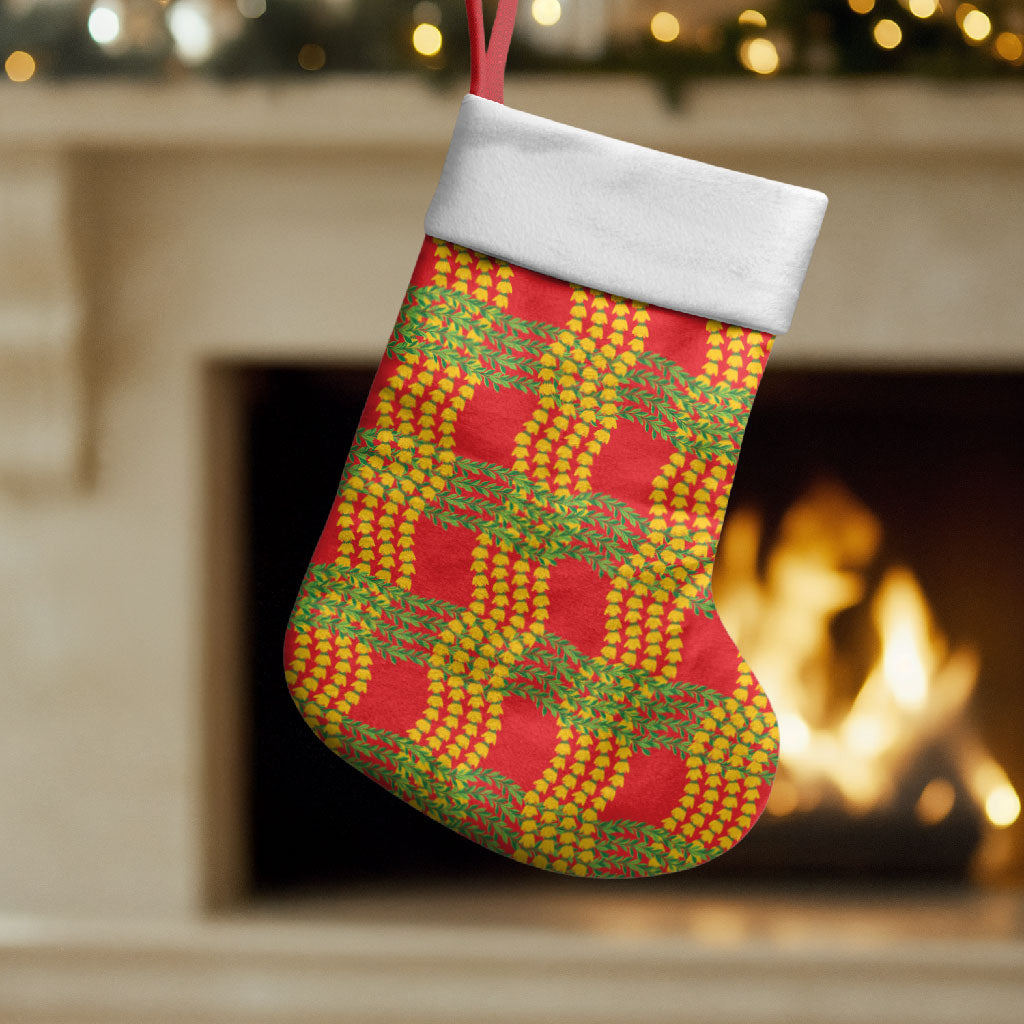 Aloha Hawaii Ilima Maile Lei Christmas Stocking Palaka Inspired Hawaiian-plaid Red LT14 Set of 2 Red - Polynesian Pride