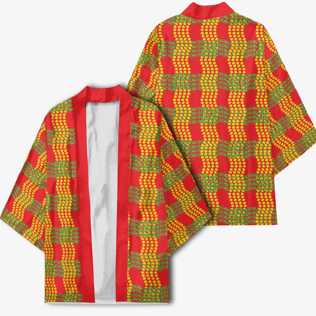 Aloha Hawaii Ilima Maile Lei Kimono Palaka Inspired Hawaiian-plaid Red LT14 - Polynesian Pride