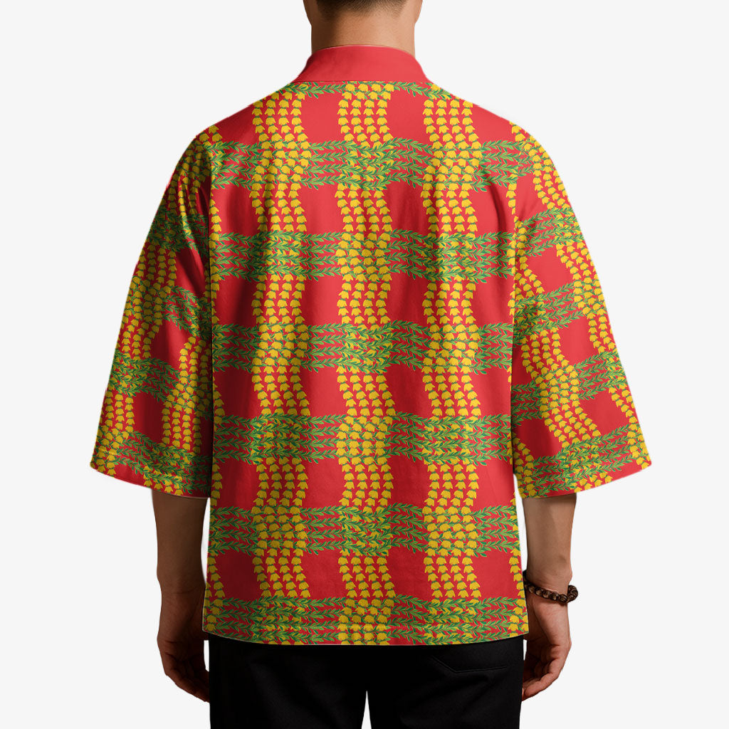 Aloha Hawaii Ilima Maile Lei Kimono Palaka Inspired Hawaiian-plaid Red LT14 - Polynesian Pride