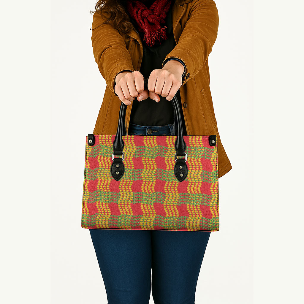 Aloha Hawaii Ilima Maile Lei Leather Bag Palaka Inspired Hawaiian-plaid Red LT14 - Polynesian Pride