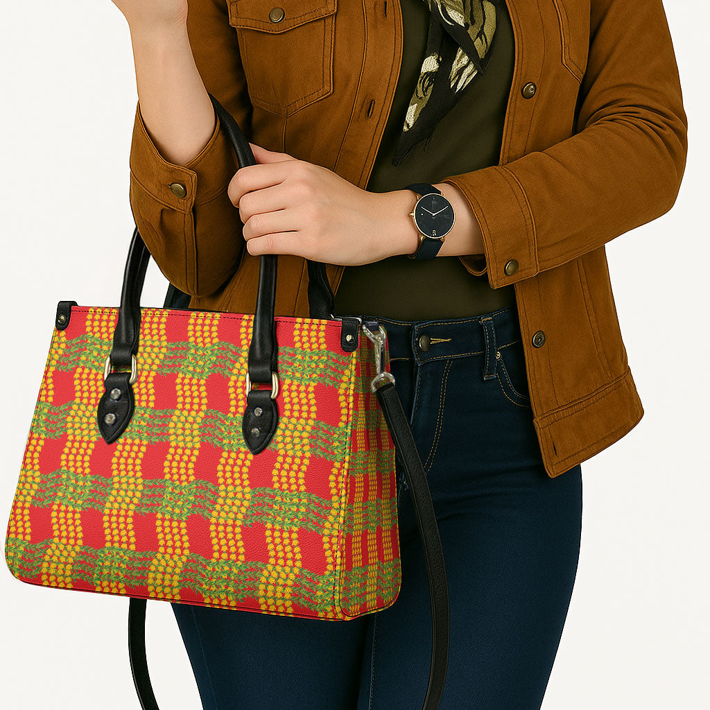 Aloha Hawaii Ilima Maile Lei Leather Bag Palaka Inspired Hawaiian-plaid Red LT14 - Polynesian Pride