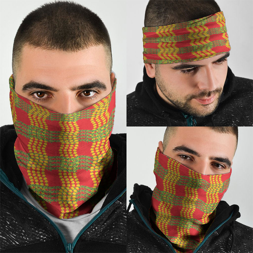 Aloha Hawaii Ilima Maile Lei Neck Gaiter Palaka Inspired Hawaiian-plaid Red LT14 - Polynesian Pride