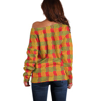 Aloha Hawaii Ilima Maile Lei Off Shoulder Sweater Palaka Inspired Hawaiian-plaid Red LT14 - Polynesian Pride