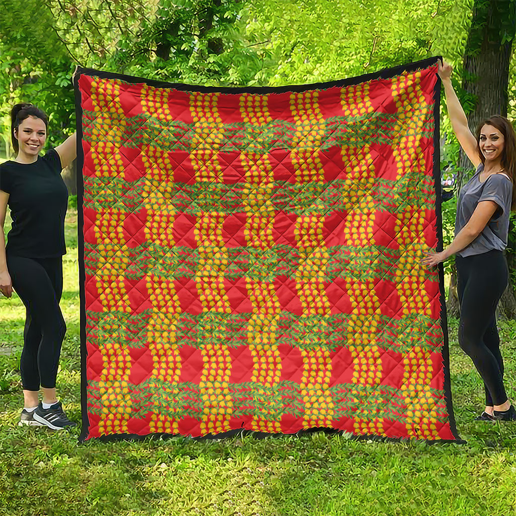Aloha Hawaii Ilima Maile Lei Quilt Palaka Inspired Hawaiian-plaid Red LT14 - Polynesian Pride