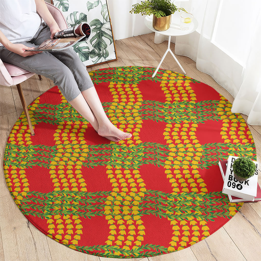 Aloha Hawaii Ilima Maile Lei Round Carpet Palaka Inspired Hawaiian-plaid Red LT14 - Polynesian Pride