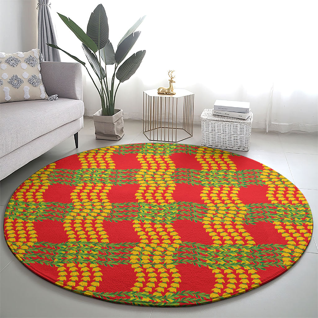 Aloha Hawaii Ilima Maile Lei Round Carpet Palaka Inspired Hawaiian-plaid Red LT14 - Polynesian Pride
