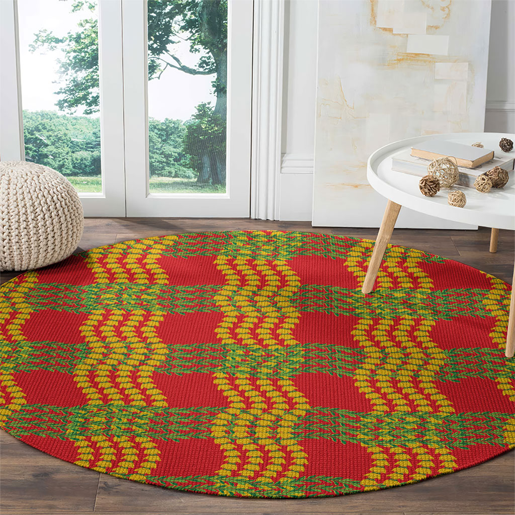 Aloha Hawaii Ilima Maile Lei Round Carpet Palaka Inspired Hawaiian-plaid Red LT14 - Polynesian Pride