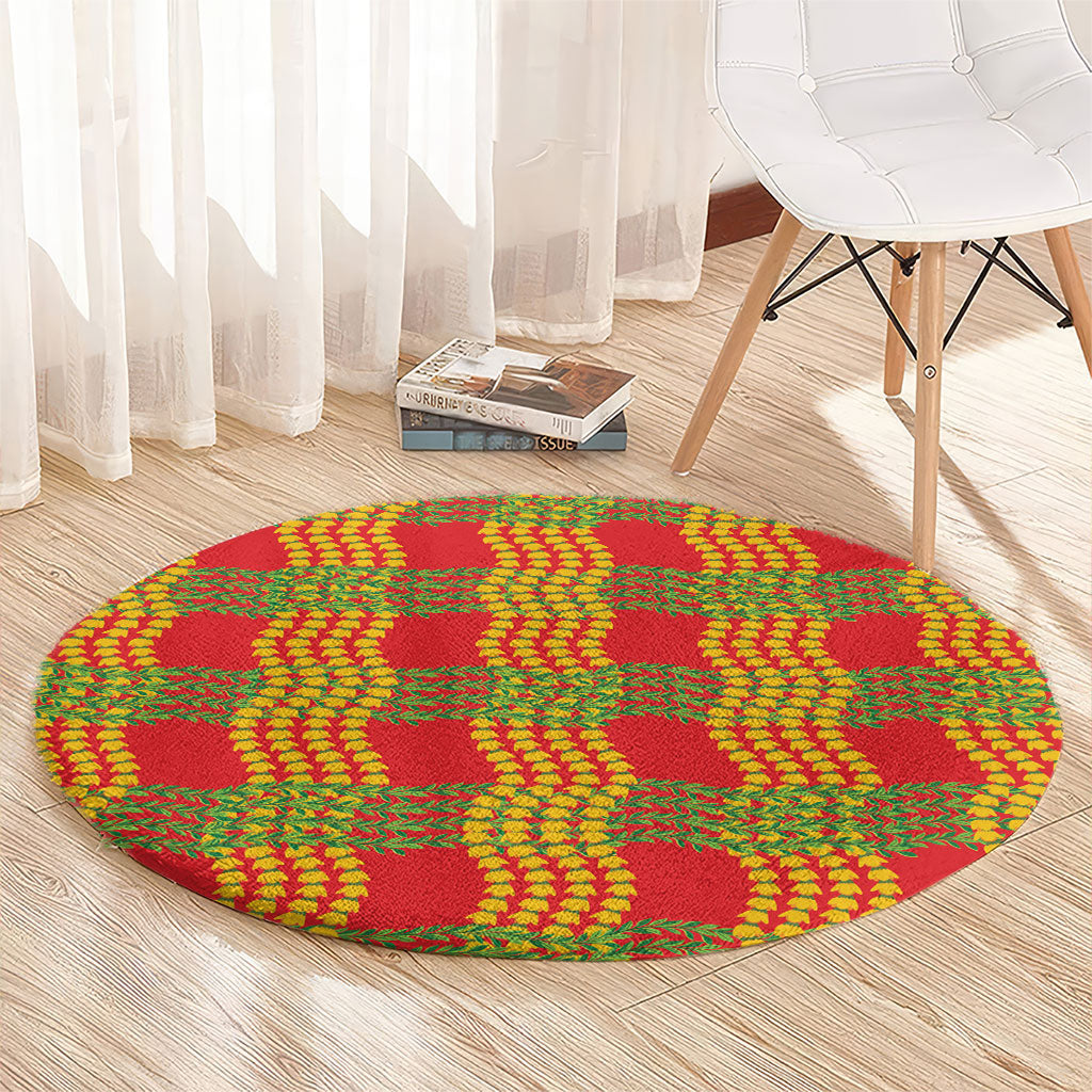 Aloha Hawaii Ilima Maile Lei Round Carpet Palaka Inspired Hawaiian-plaid Red LT14 - Polynesian Pride