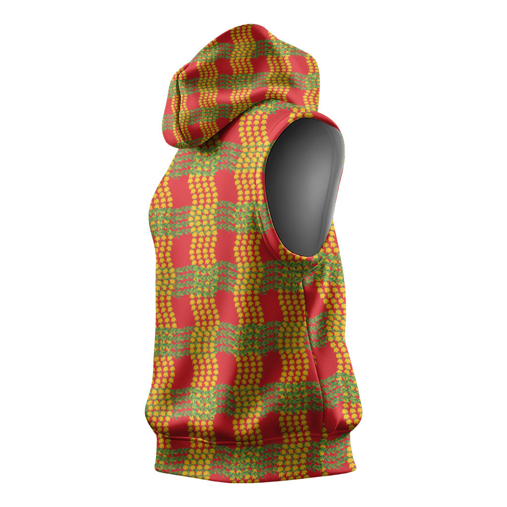 Aloha Hawaii Ilima Maile Lei Sleeveless Hoodie Palaka Inspired Hawaiian-plaid Red LT14 - Polynesian Pride