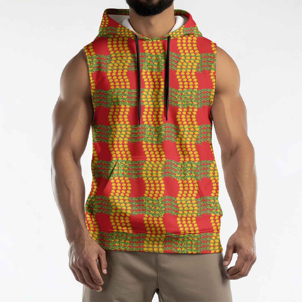 Aloha Hawaii Ilima Maile Lei Sleeveless Hoodie Palaka Inspired Hawaiian-plaid Red LT14 - Polynesian Pride