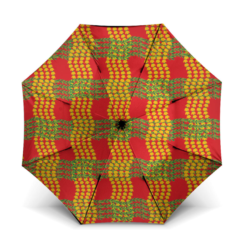 Aloha Hawaii Ilima Maile Lei Umbrella Palaka Inspired Hawaiian-plaid Red LT14 One Size Folded 11.42 inch Opened Diameter 37.4 inch Red - Polynesian Pride