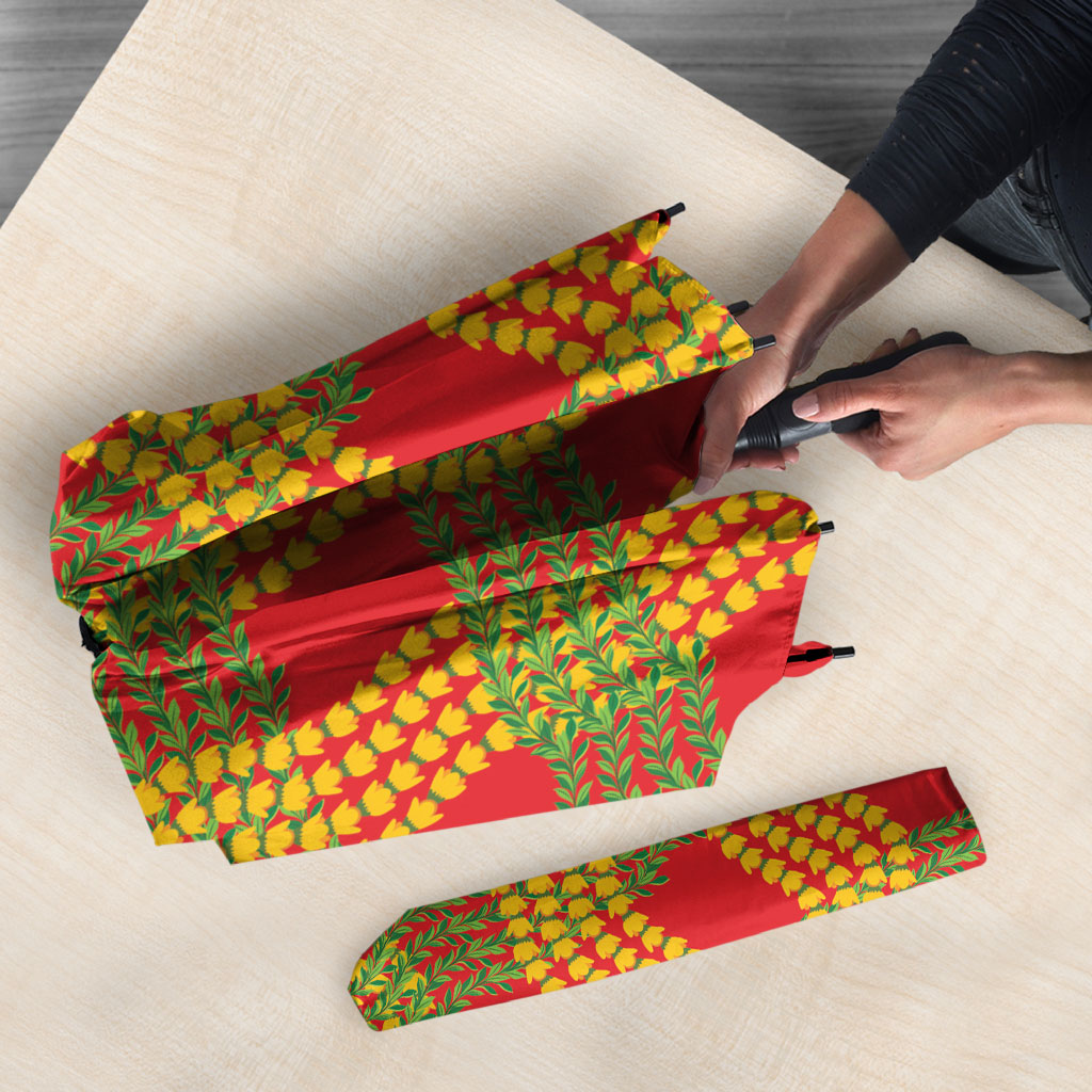 Aloha Hawaii Ilima Maile Lei Umbrella Palaka Inspired Hawaiian-plaid Red LT14 - Polynesian Pride