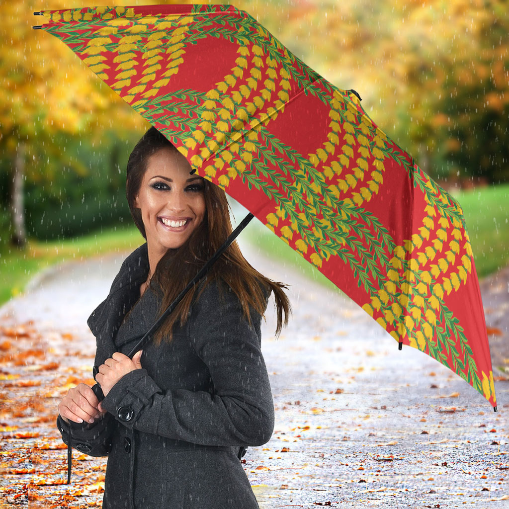 Aloha Hawaii Ilima Maile Lei Umbrella Palaka Inspired Hawaiian-plaid Red LT14 - Polynesian Pride