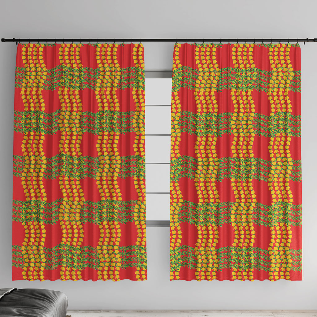 Aloha Hawaii Ilima Maile Lei Window Curtain Palaka Inspired Hawaiian-plaid Red LT14 With Hooks Red - Polynesian Pride