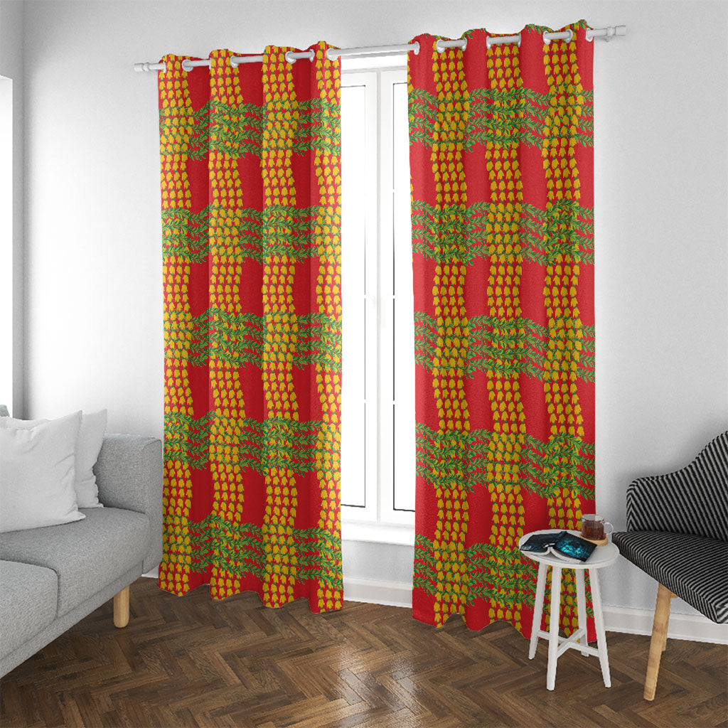 Aloha Hawaii Ilima Maile Lei Window Curtain Palaka Inspired Hawaiian-plaid Red LT14 With Grommets Red - Polynesian Pride