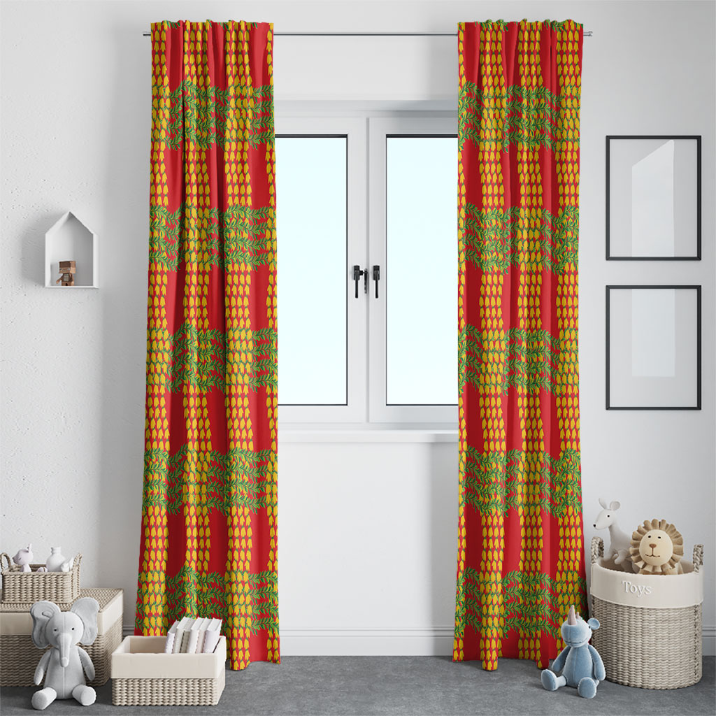 Aloha Hawaii Ilima Maile Lei Window Curtain Palaka Inspired Hawaiian-plaid Red LT14 - Polynesian Pride