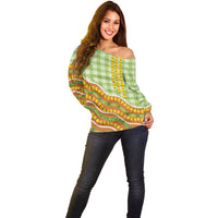 Hawaii Leis Palaka Motifs Off Shoulder Sweater Pikake Pakalana Maile Ilima Kakau Style LT14 - Polynesian Pride