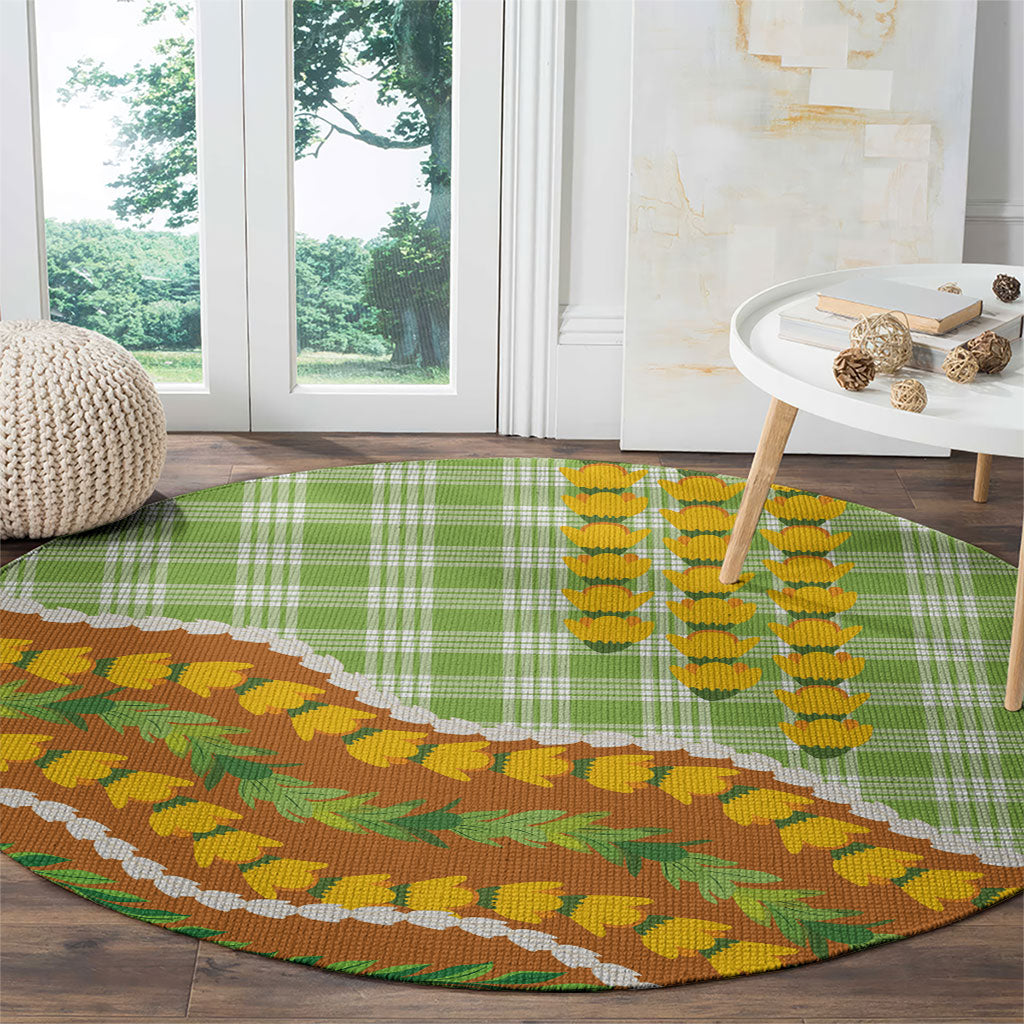 Hawaii Leis Palaka Motifs Round Carpet Pikake Pakalana Maile Ilima Kakau Style LT14 - Polynesian Pride