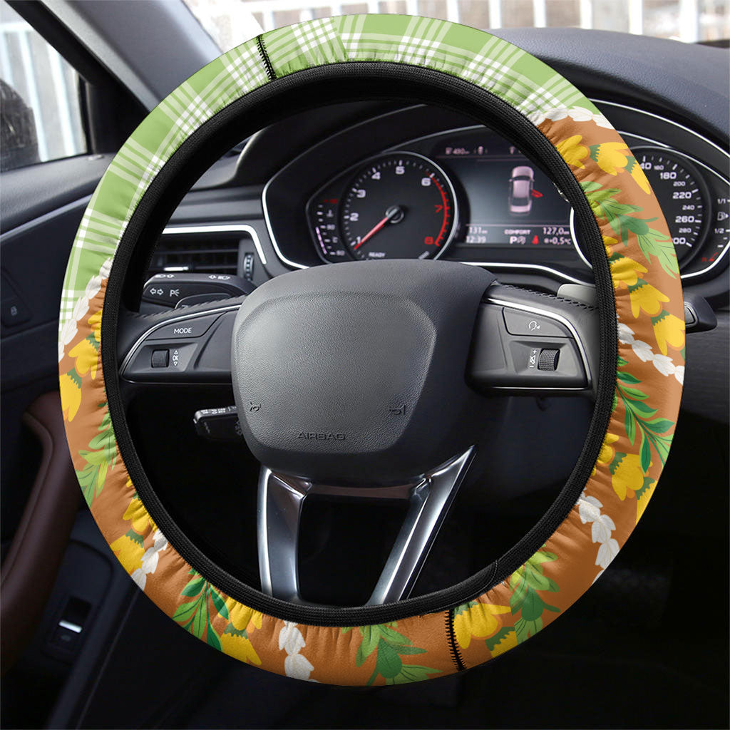 Hawaii Leis Palaka Motifs Steering Wheel Cover Pikake Pakalana Maile Ilima Kakau Style LT14 - Polynesian Pride