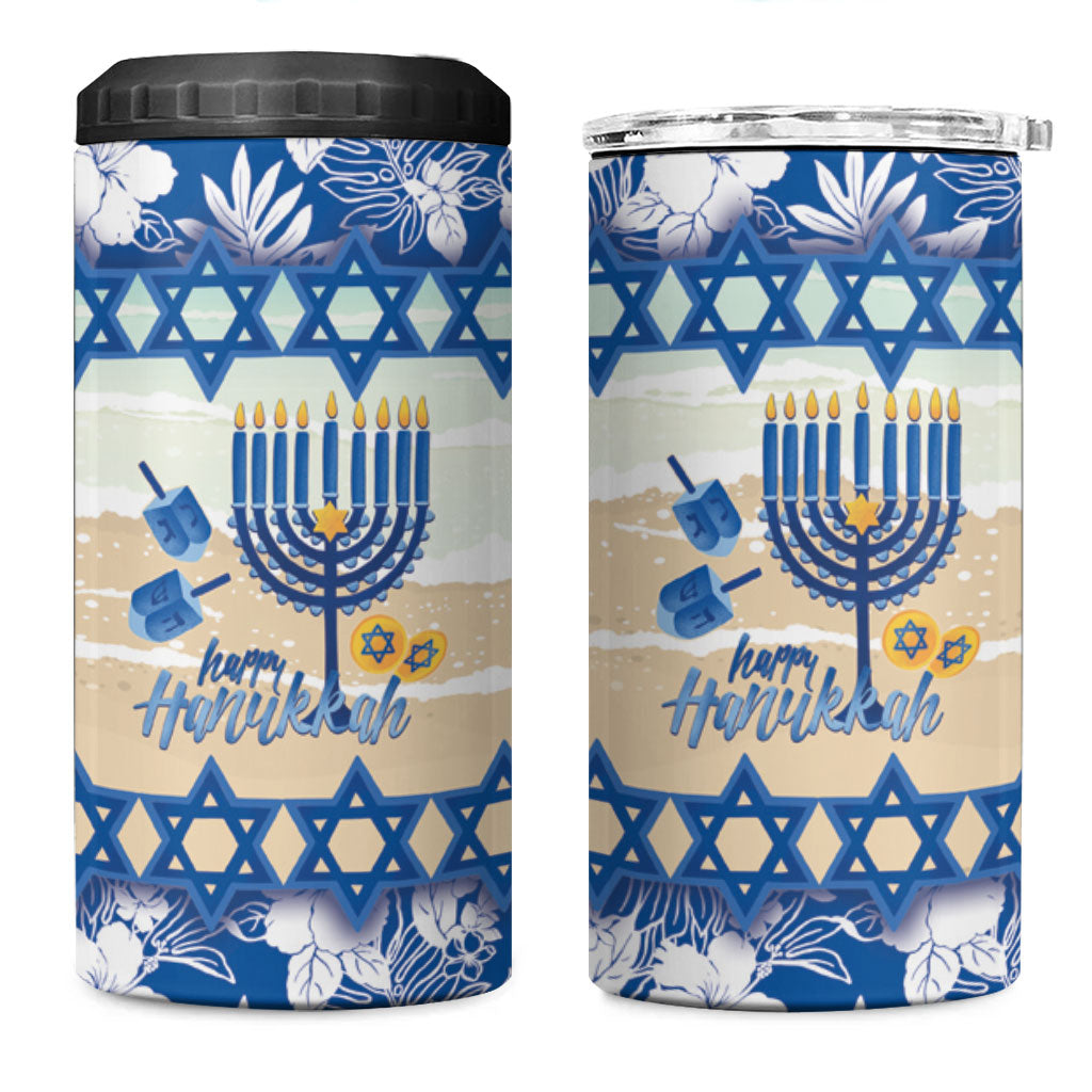 Chanukah Jewish Hawaii 4 in 1 Can Cooler Tumbler Festival of Lights Hanukkah Menorah Tropical Flowers LT14 One Size: 16 oz Blue - Polynesian Pride
