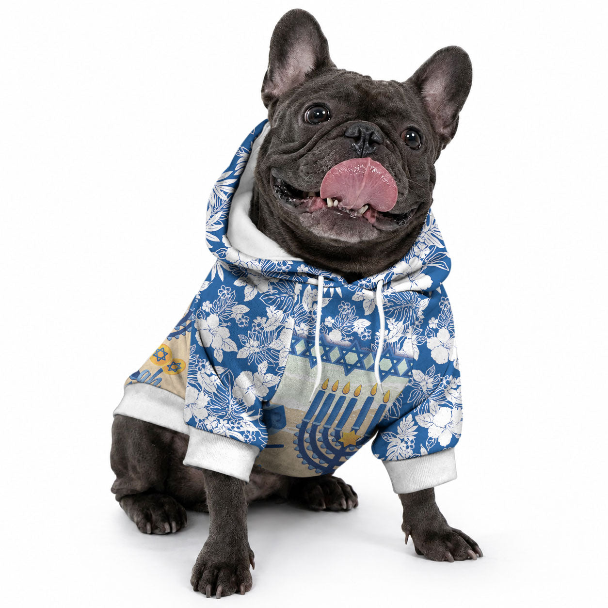 Chanukah Jewish Hawaii Pet Hoodie Festival of Lights Hanukkah Menorah Tropical Flowers