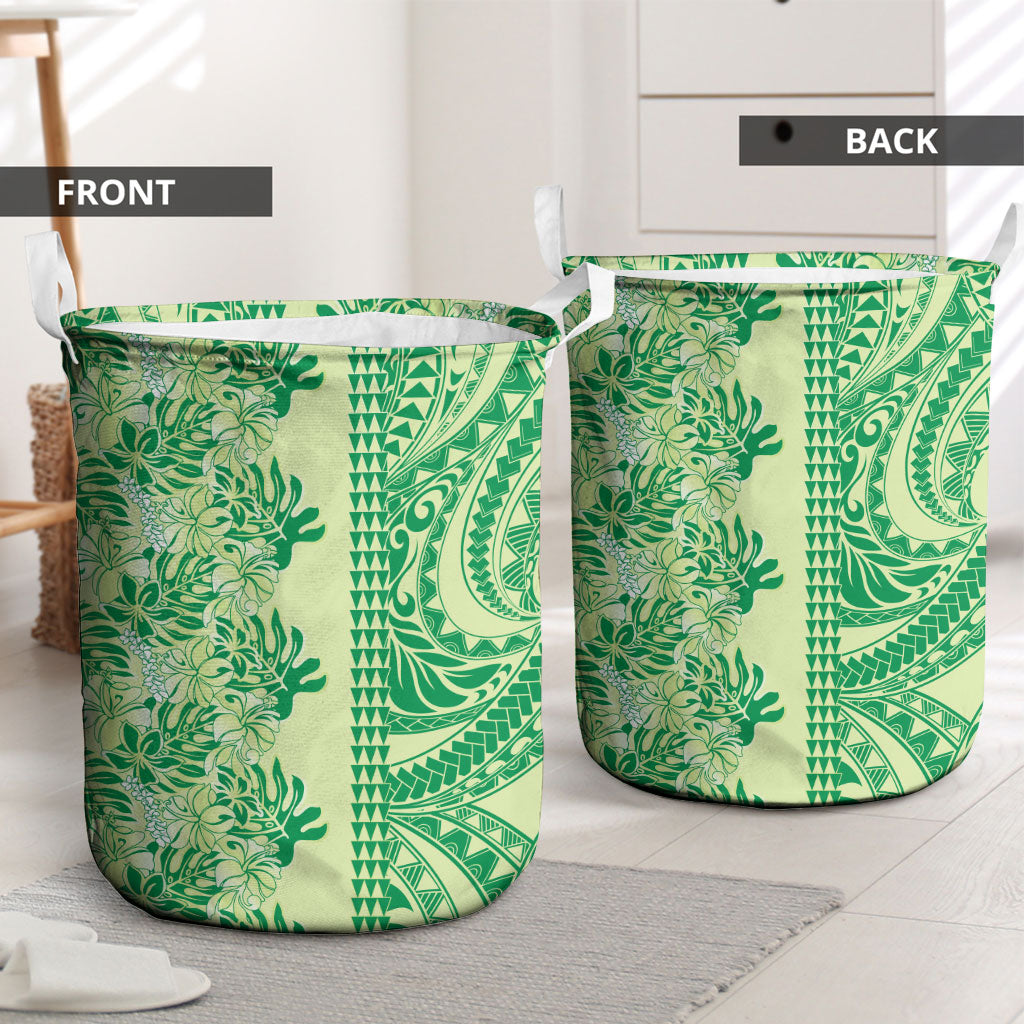 Lime Green Hibiscus Monstera Seamless Kakau Hawaii Laundry Basket