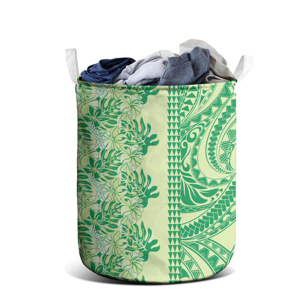 Lime Green Hibiscus Monstera Seamless Kakau Hawaii Laundry Basket