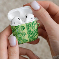 Lime Green Hibiscus Monstera Seamless Kakau Hawaii AirPods Case