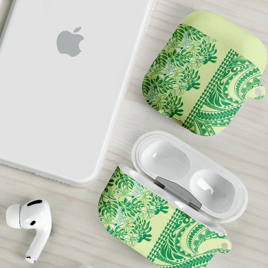 Lime Green Hibiscus Monstera Seamless Kakau Hawaii AirPods Case