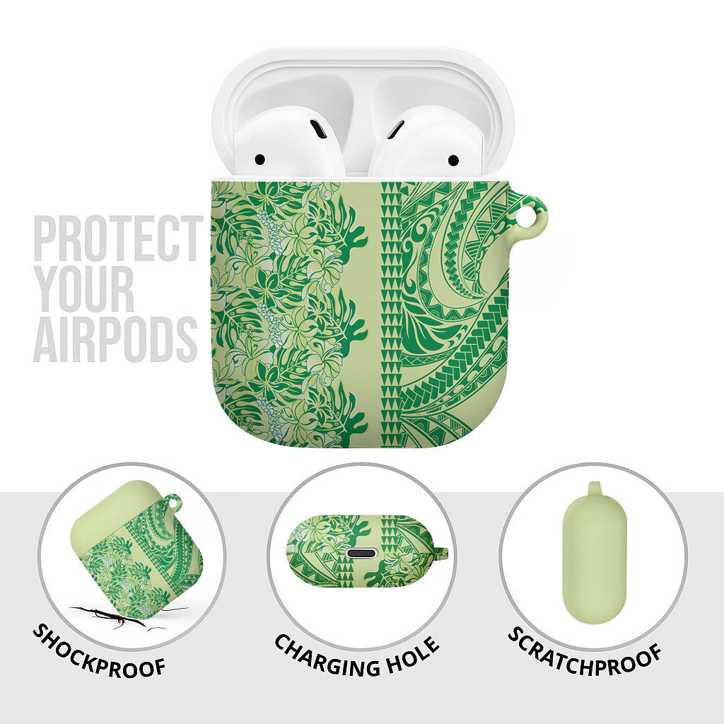 Lime Green Hibiscus Monstera Seamless Kakau Hawaii AirPods Case
