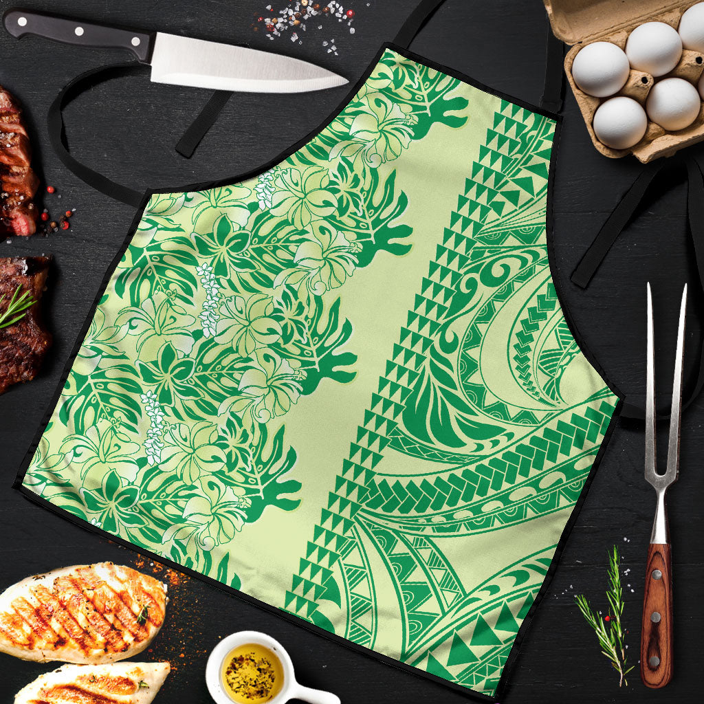 Lime Green Hibiscus Monstera Seamless Kakau Hawaii Apron