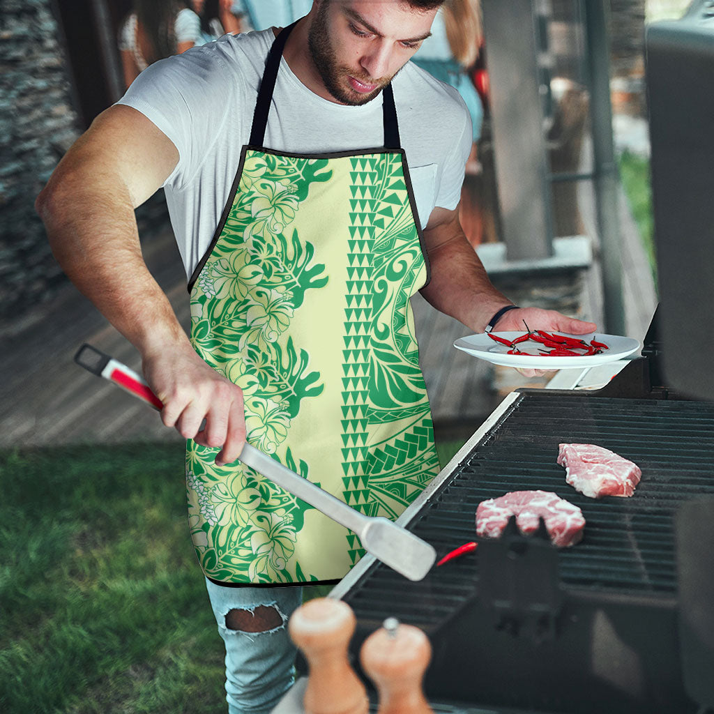 Lime Green Hibiscus Monstera Seamless Kakau Hawaii Apron