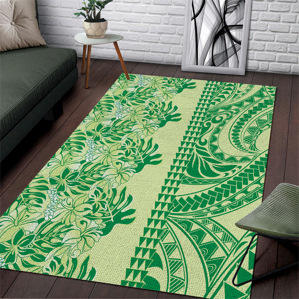 Lime Green Hibiscus Monstera Seamless Kakau Hawaii Area Rug