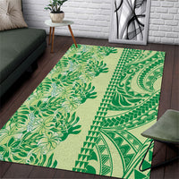 Lime Green Hibiscus Monstera Seamless Kakau Hawaii Area Rug