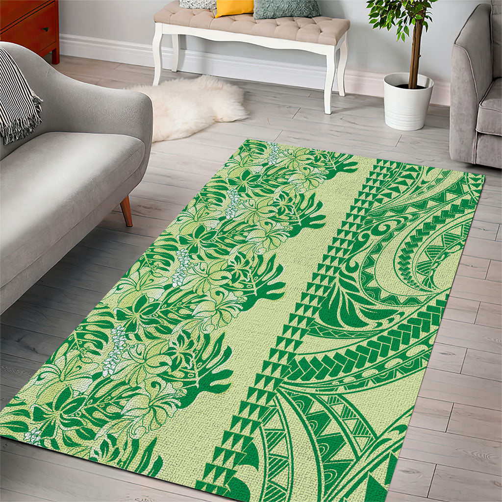Lime Green Hibiscus Monstera Seamless Kakau Hawaii Area Rug