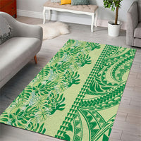 Lime Green Hibiscus Monstera Seamless Kakau Hawaii Area Rug