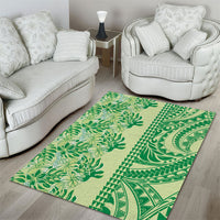 Lime Green Hibiscus Monstera Seamless Kakau Hawaii Area Rug