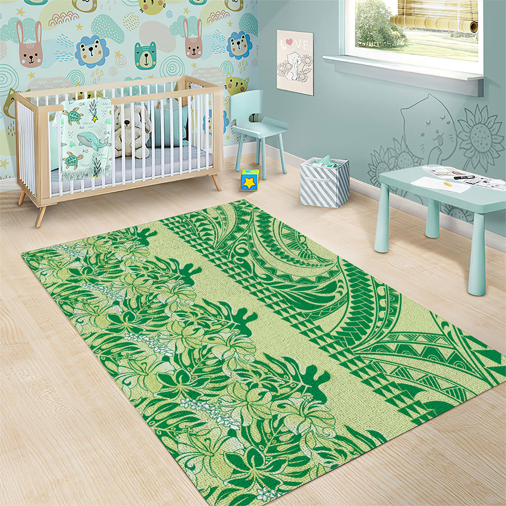 Lime Green Hibiscus Monstera Seamless Kakau Hawaii Area Rug