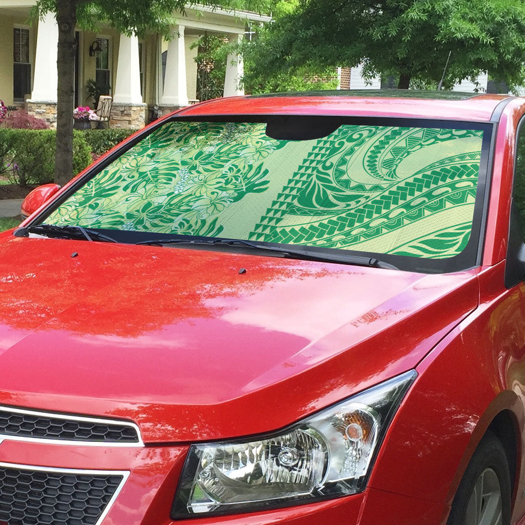 Lime Green Hibiscus Monstera Seamless Kakau Hawaii Auto Sun Shade