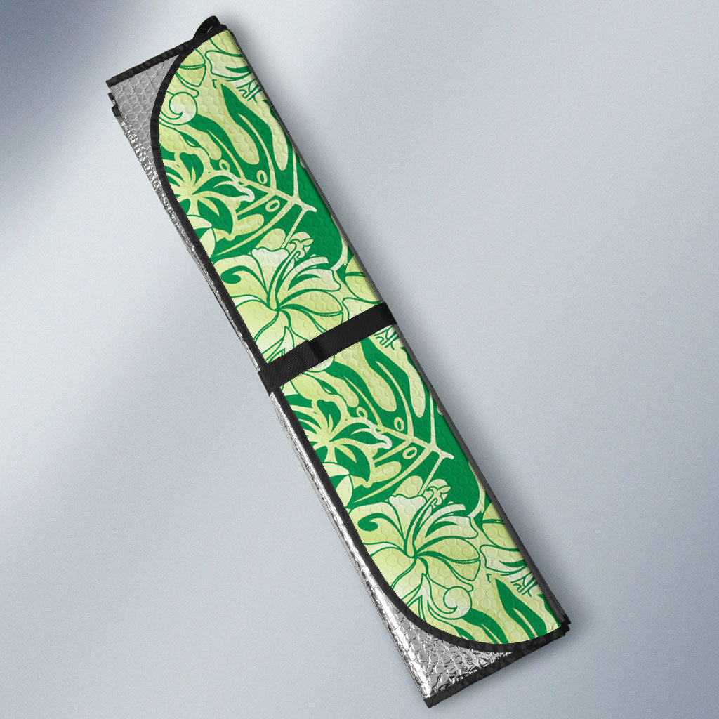 Lime Green Hibiscus Monstera Seamless Kakau Hawaii Auto Sun Shade