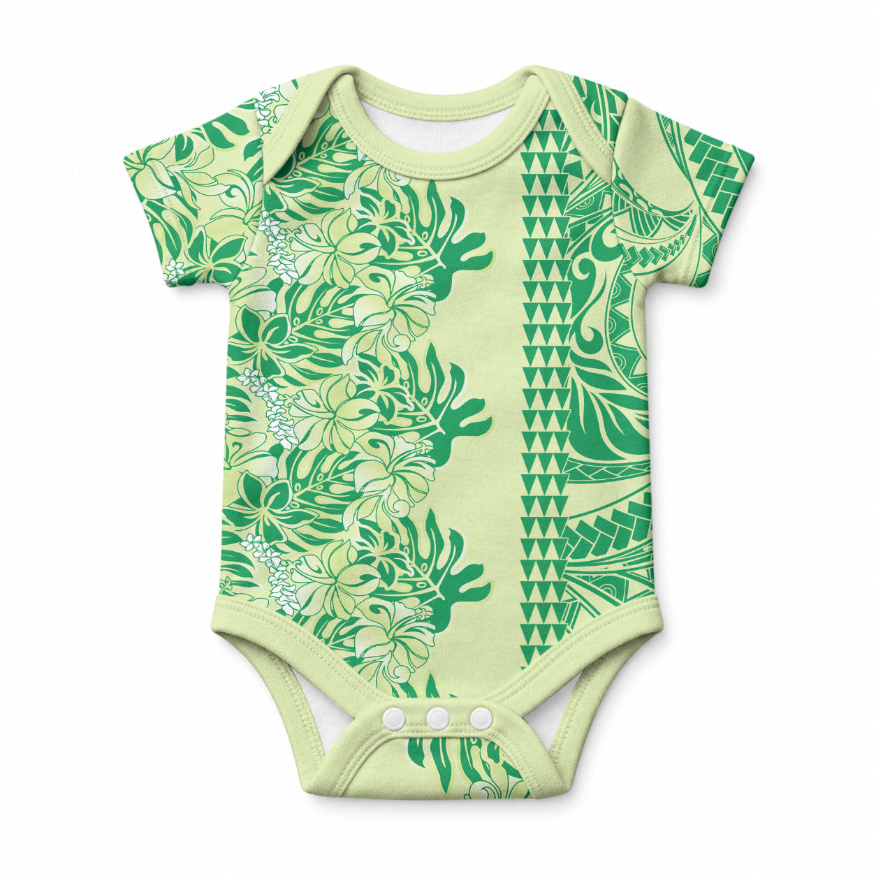 Lime Green Hibiscus Monstera Seamless Kakau Hawaii Baby Onesie