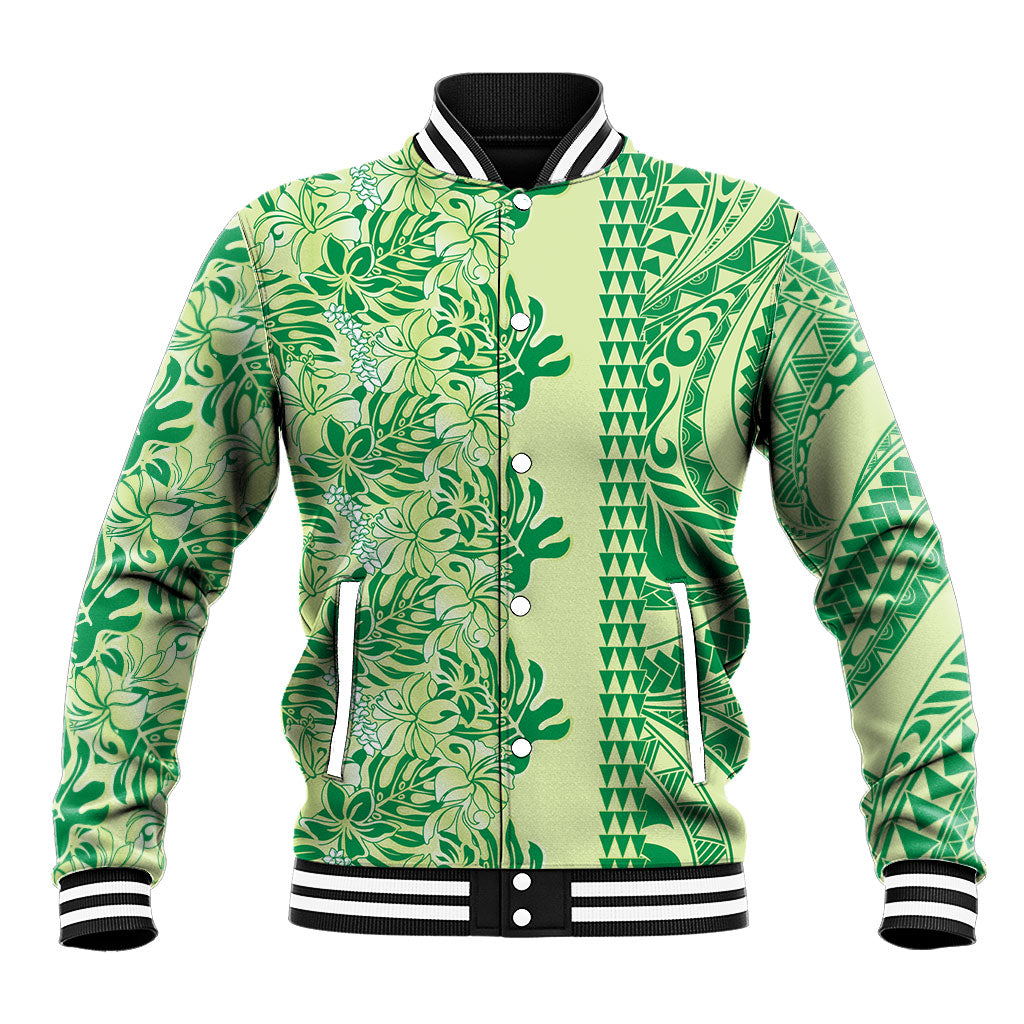 Lime Green Hibiscus Monstera Seamless Kakau Hawaii Baseball Jacket LT14 Unisex Lime Green - Polynesian Pride