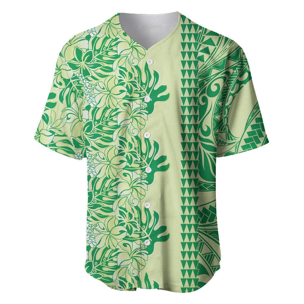 Lime Green Hibiscus Monstera Seamless Kakau Hawaii Baseball Jersey