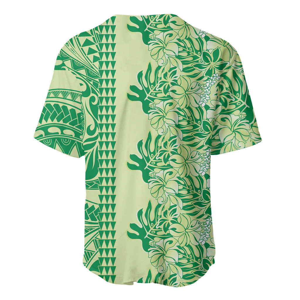 Lime Green Hibiscus Monstera Seamless Kakau Hawaii Baseball Jersey