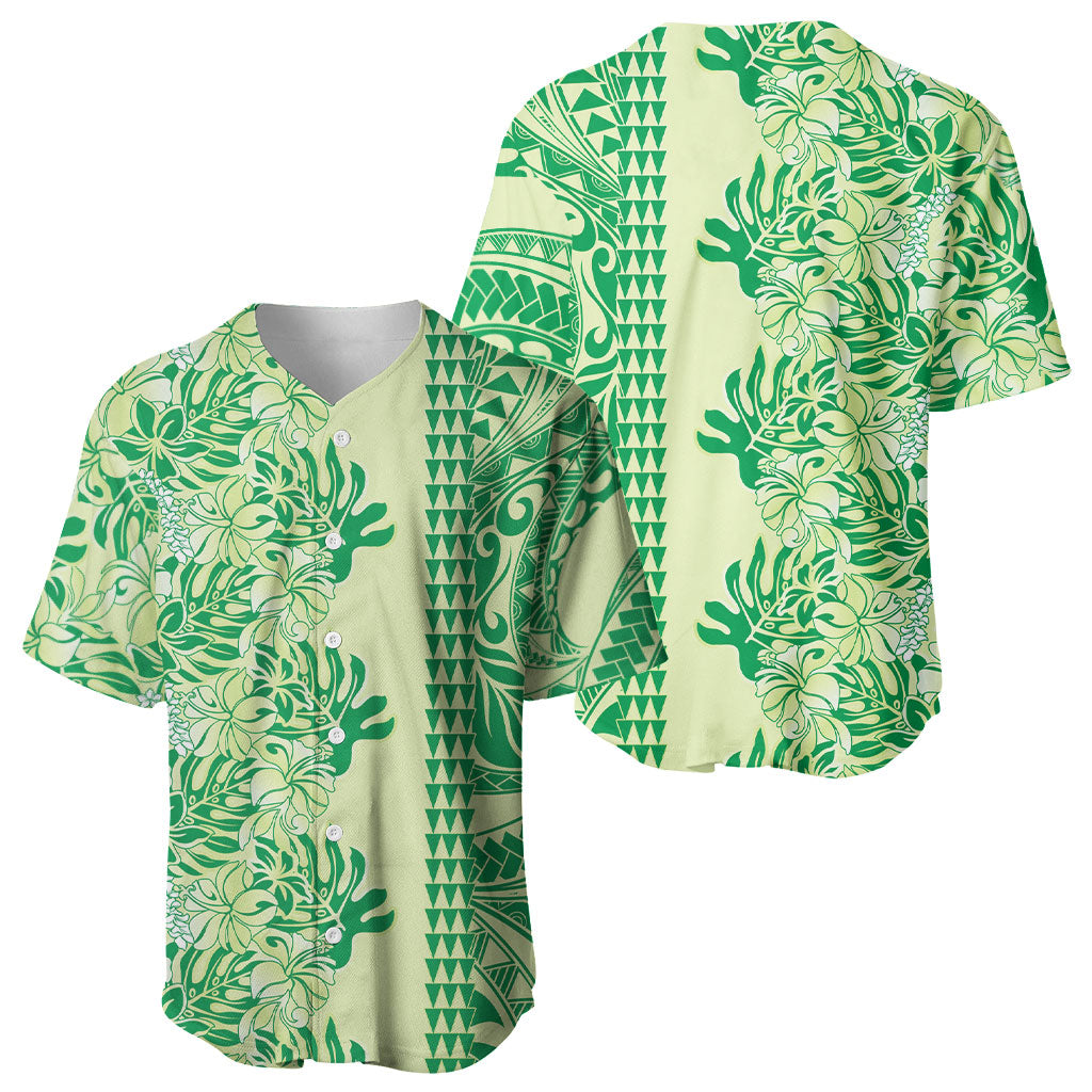 Lime Green Hibiscus Monstera Seamless Kakau Hawaii Baseball Jersey