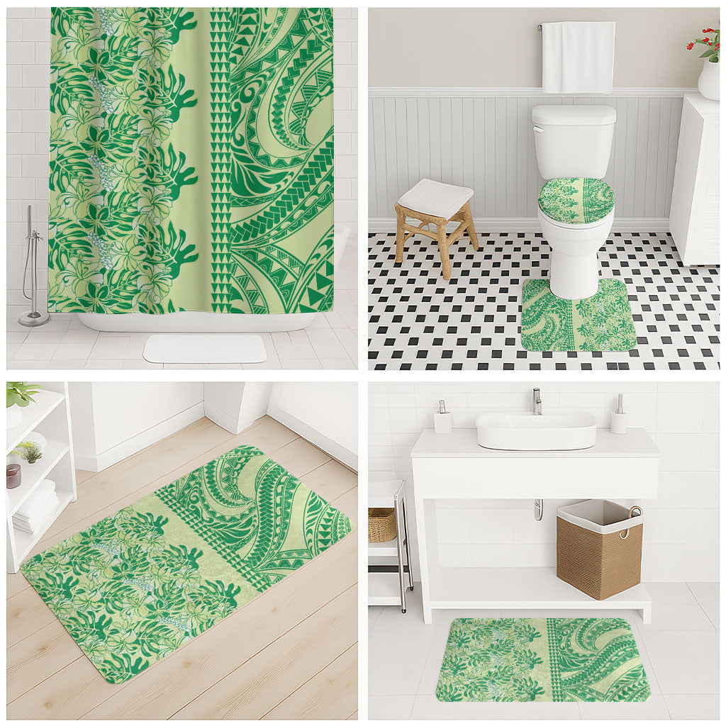 Lime Green Hibiscus Monstera Seamless Kakau Hawaii Bathroom Set