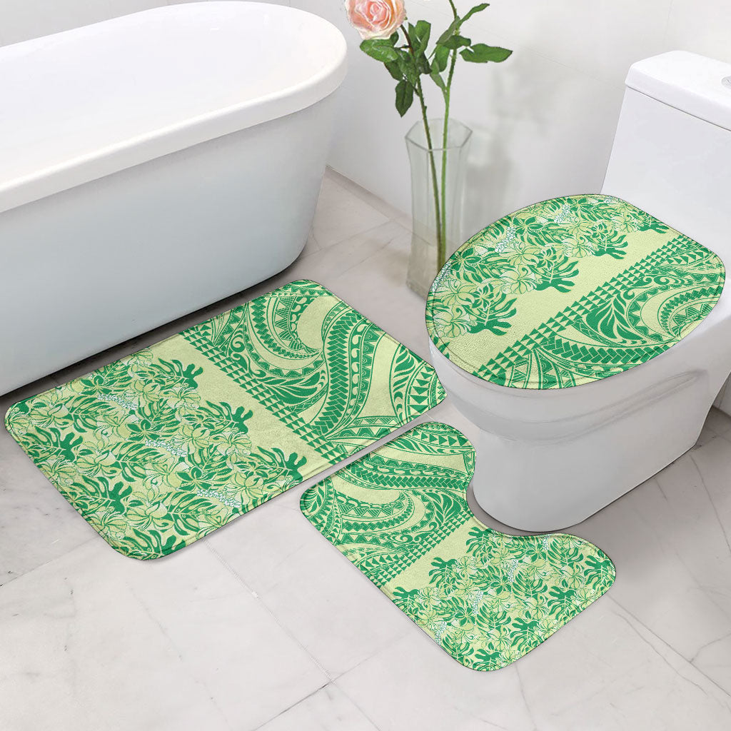 Lime Green Hibiscus Monstera Seamless Kakau Hawaii Bathroom Set
