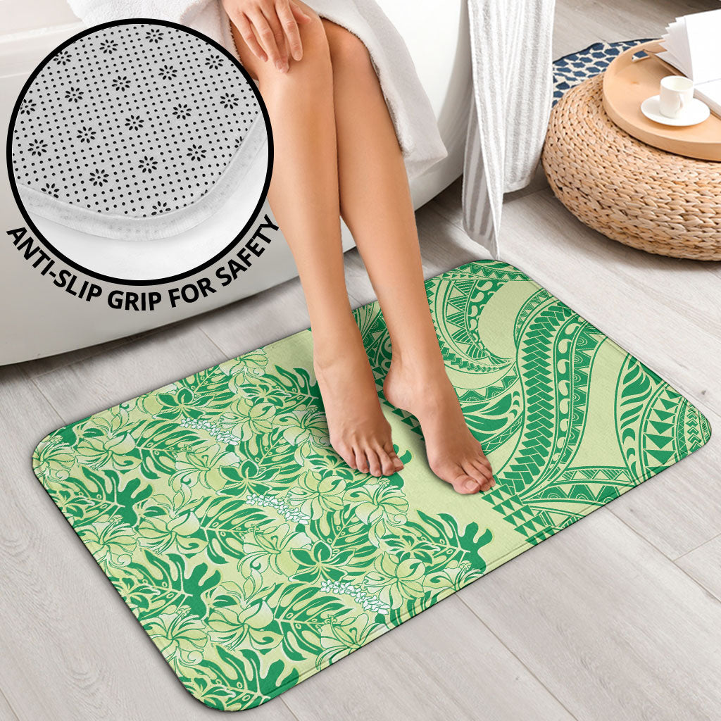 Lime Green Hibiscus Monstera Seamless Kakau Hawaii Bathroom Set