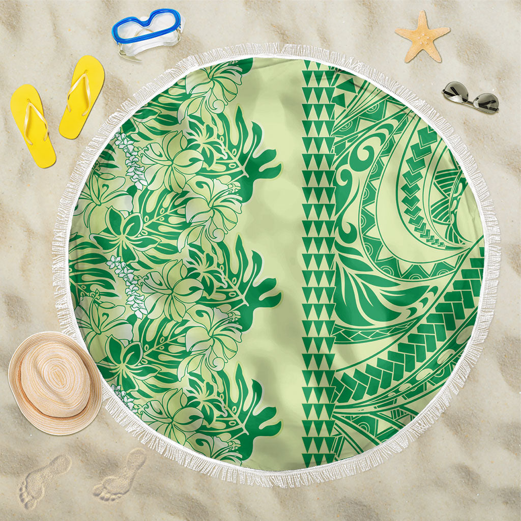 Lime Green Hibiscus Monstera Seamless Kakau Hawaii Beach Blanket